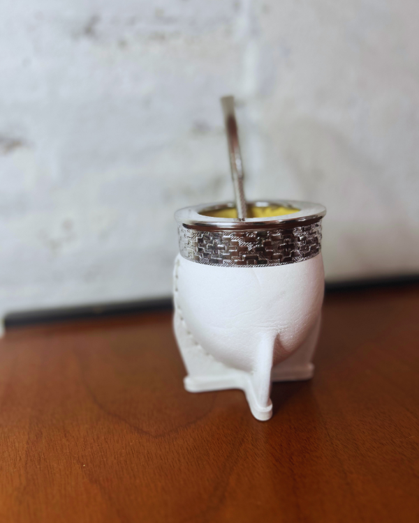 Producto - Mate imperial virola acero - cuero blanco.