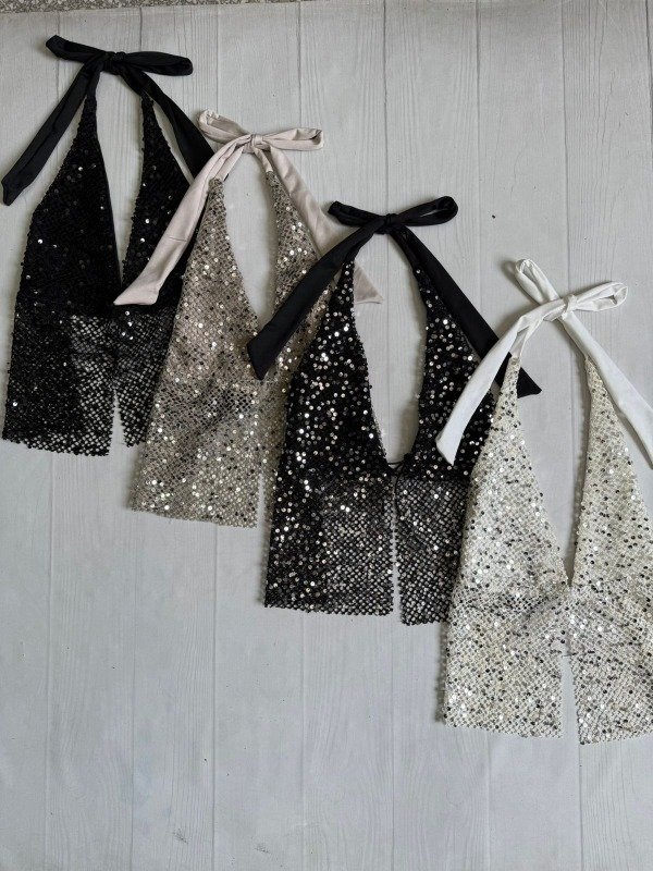 Producto - [5492] Top marilyn p/atar lentejuelas crochet