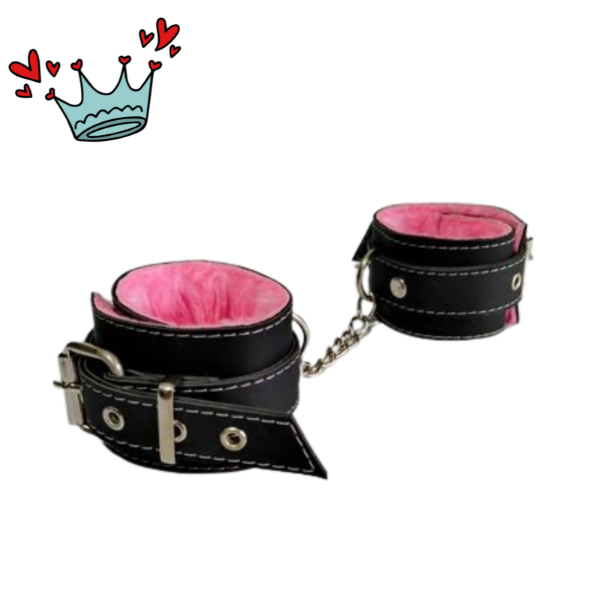 Producto - Esposas ecocuero Negro y Peluche rosa interior