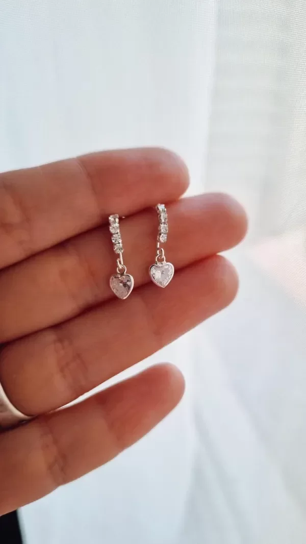 Producto - Aros cubic blanco y corazones colgantes plata 925