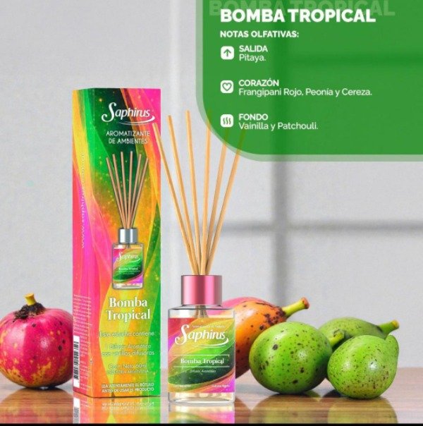 Producto - DIFUSOR CON VARILLAS SAPHIRUS 60ML "BOMBA TROPICAL"
