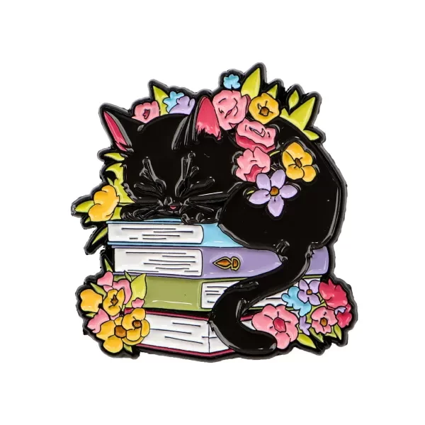 Producto - Pin Bookish - Gatito con libros y flores