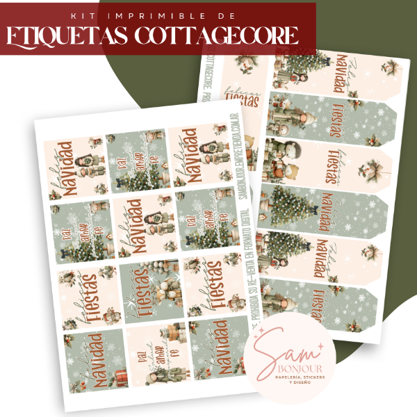 Producto - Archivos digitales:  Kit Imprimible de etiquetas Cottagecore Navidad - 3
