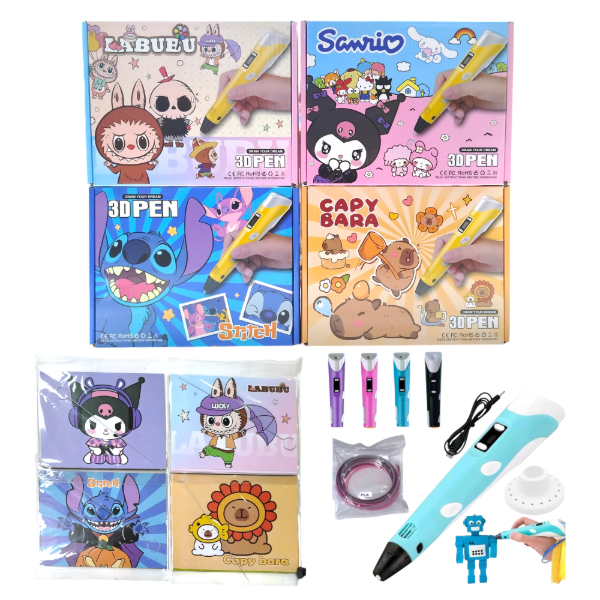Producto - Lápiz 3D De Impresión Recargable Con Filamentos Y 10 Cartas Personajes 19x15CM