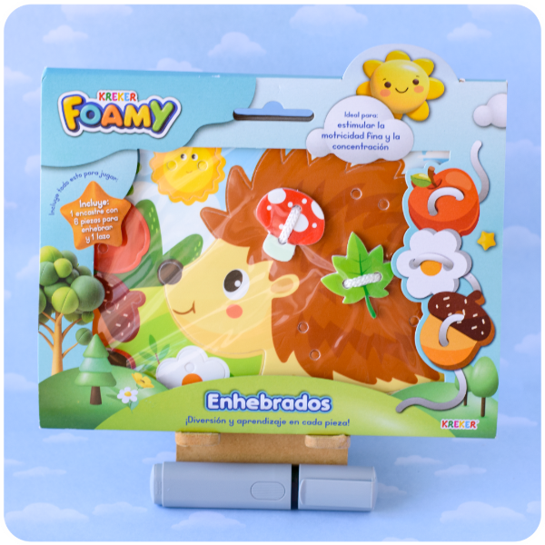 Producto - Juego de Enhebrado Didáctico Kreker - Modelo Erizo en Goma EVA - 6 Piezas".