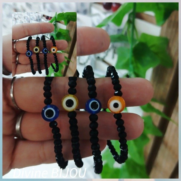Producto - Pulsera cristal negra con ojito acero