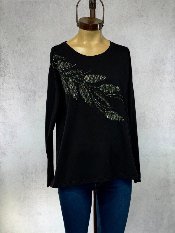Producto - REMERA HOJAS NEGRA STRASS ALGODON