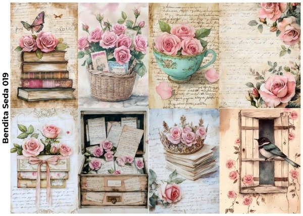 Producto - Bendita Seda 019 Rosas y libros (Decoupage)