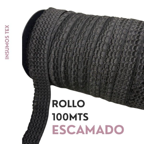 ROLLO COMPLETO Elástico bombachero escamado 25mm negro (100mts ...