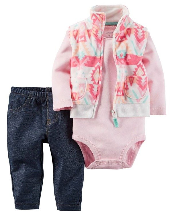 Producto - Trio Micropolar Beba con Chaleco Blanco Arabezcos Rosas