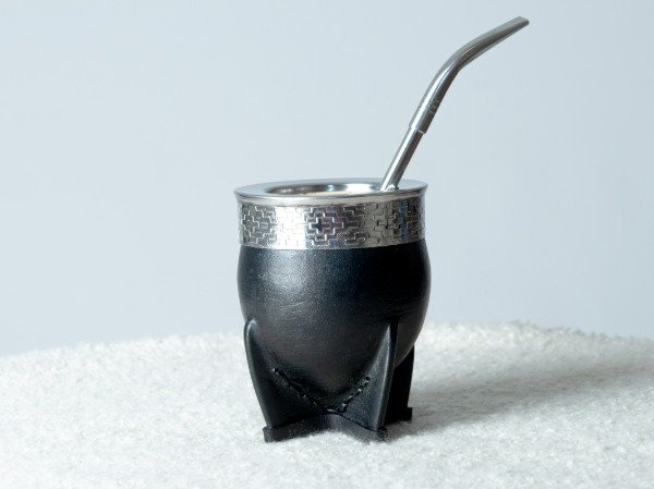 Producto - MATE IMPERIAL NEGRO DE CALABAZA CON GUARDA DELUXE MINI PAMPA DE ACERO + BOMBILLA