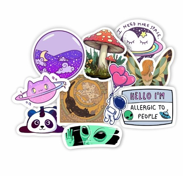Producto - Pack Espacial y Místico - 10 stickers 6 cm