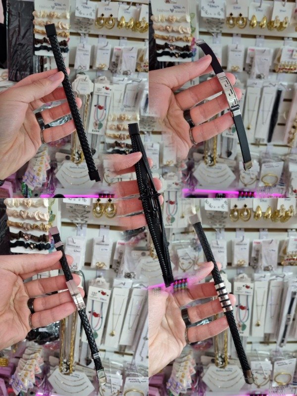 Producto - Pulseras Cuerina Negra con Dije - 0