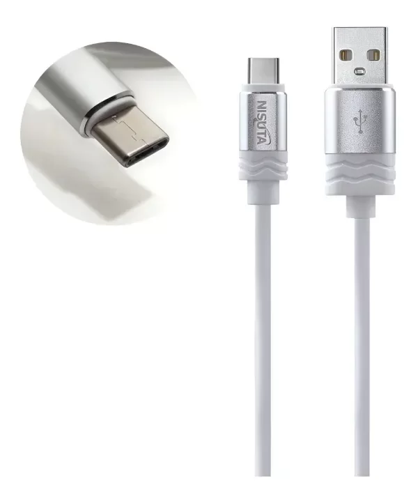 Producto - Cable Usb A Usb C Reforzado 2.4a Reales 1mts Carga Rapida Color Blanco NISUTA