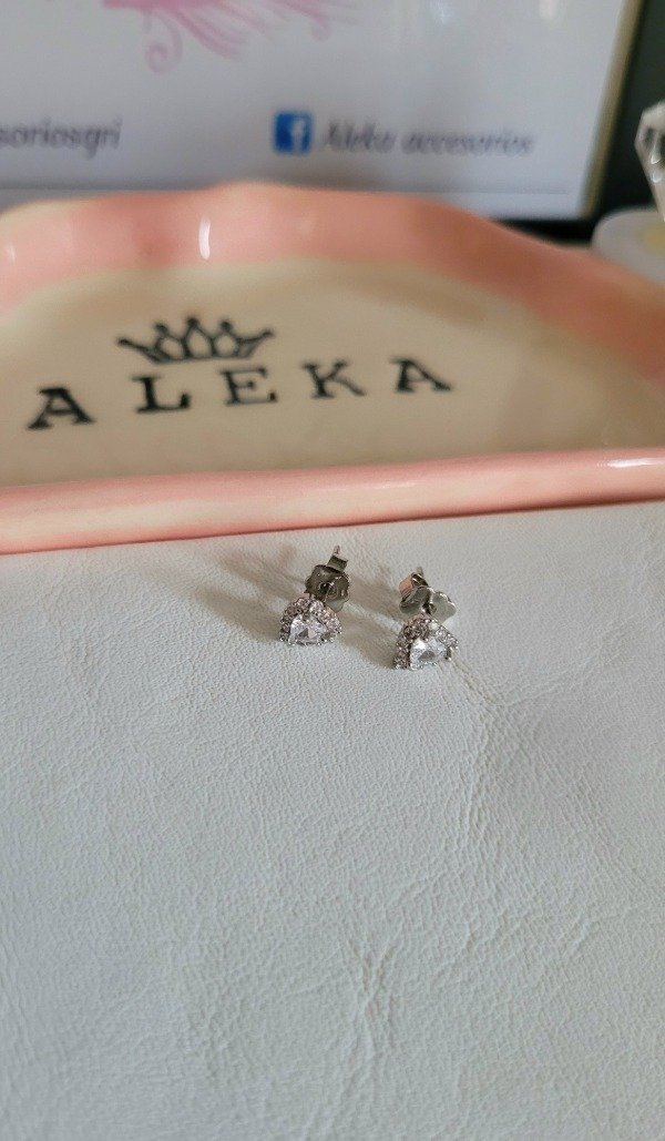 Producto - Aros corazón con zirconias y strass plateados - 3