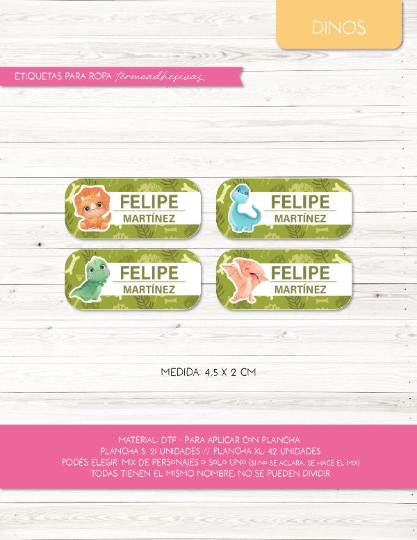Producto - Etiquetas para ROPA - 03.Dinos