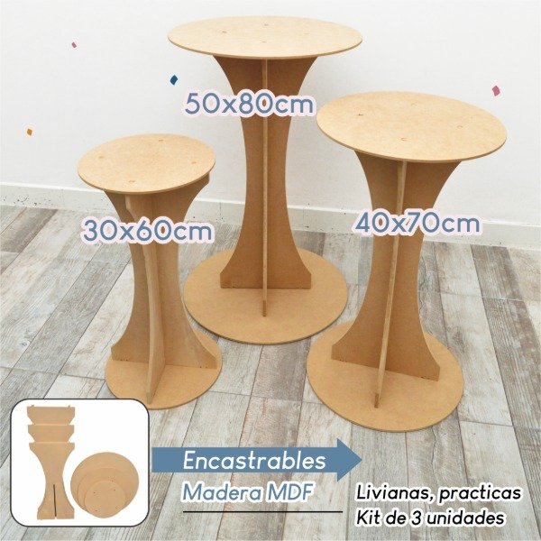 Producto - Kit de 3 Mesas en MDF encastrables 30/60 40/70 50/80cm