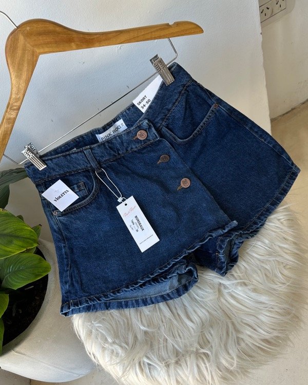 Producto - Short pollera Roller // botones / rigido / azul oscuro