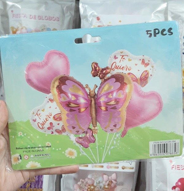 Producto - Set 5 Globos - Mariposa Rosa con Globos Te quiero
