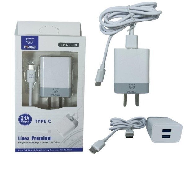 Producto - Cargador Time 3.1A Tipo C con 2 salidas usb