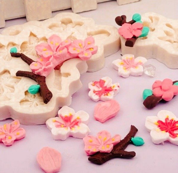 Producto - Molde flores de cerezo, tallo y hojas