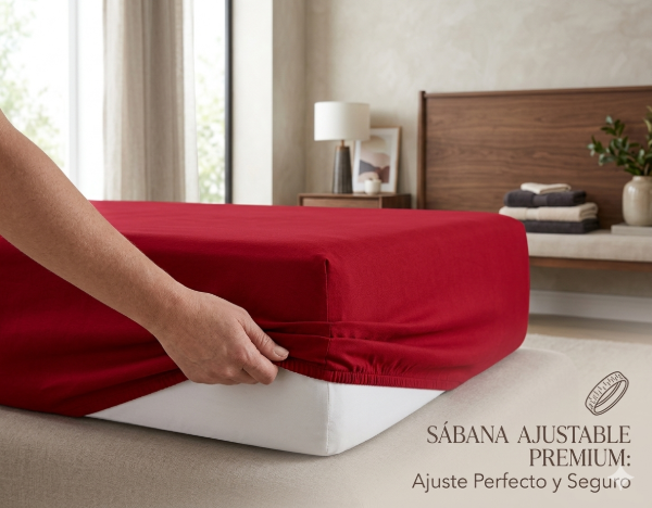 Producto - Sábana Ajustable Rojo 2 1/2 Plazas de Algodón