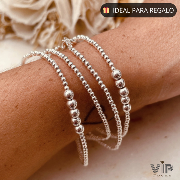 Producto - Pulsera Chilenita Bolitas Combinadas 4 Vueltas Plata 925