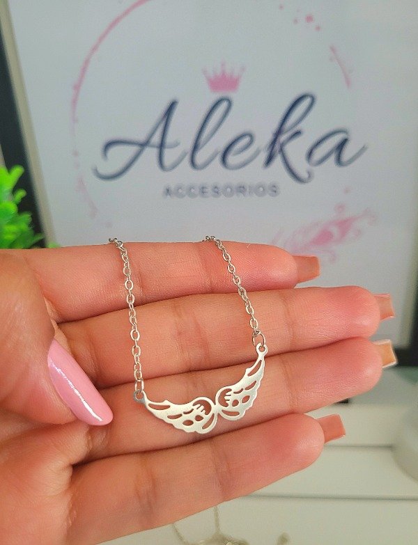 Producto - Collar alas de acero blanco - 0