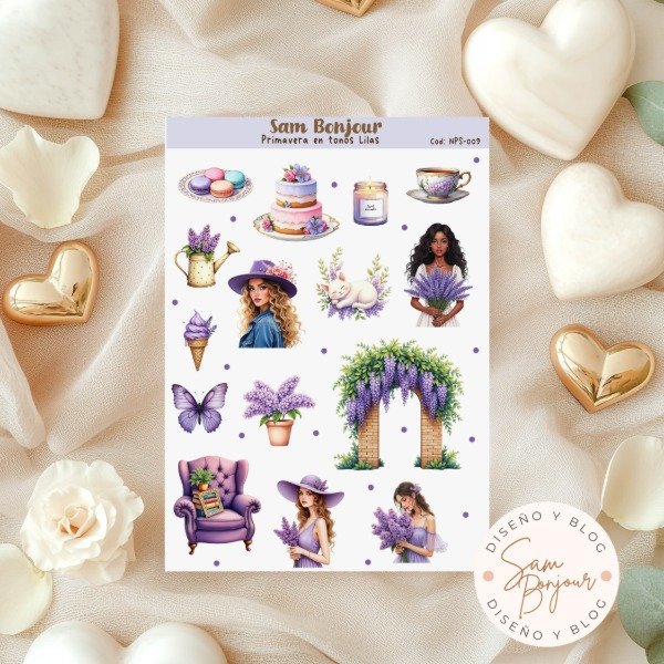 Producto - Plancha de sticker Primavera en tonos Lila