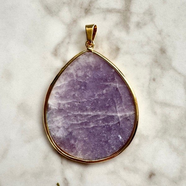 Producto - SUPER GOTA PIEDRA LEPIDOLITA NATURAL baño oro 18k