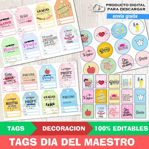 Producto - Kit Imprimible Tags Dia Del Maestro Editables