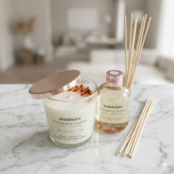 Producto - Vela de soja y Difusor de varillas con piedras energéticas