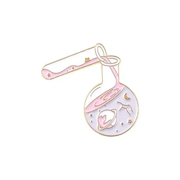 Producto - Pin Ciencia - Matraz con Universo y Planeta Rosado