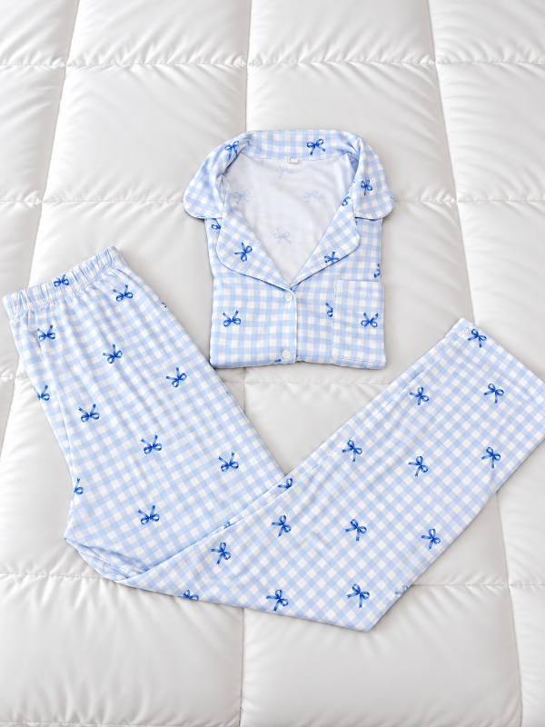 Producto - Camisero cuadrill celeste [MANGA LARGA] la orientación de los moños puede variar - 0