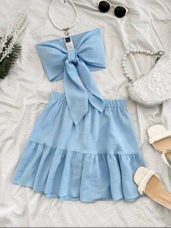 Producto - Conjunto Shein falda y Bandeau ajustable celeste