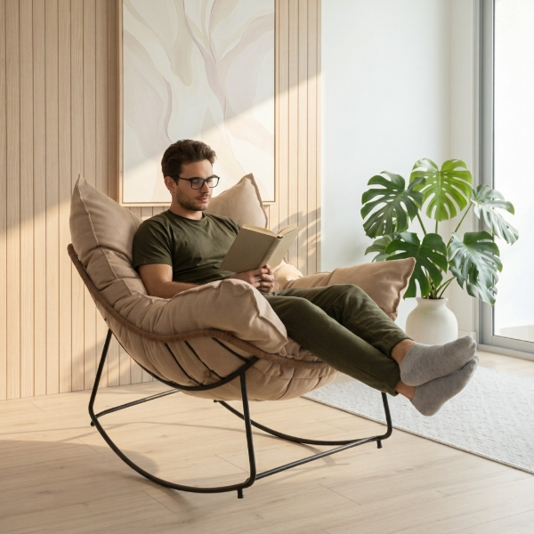 Producto - Sillón Mecedora 1 Cuerpo Artchairs Simil Yute + Cojín beige - 1