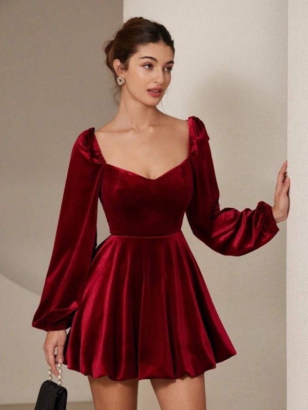 Producto - Vestido romántico de terciopelo rojo talle L