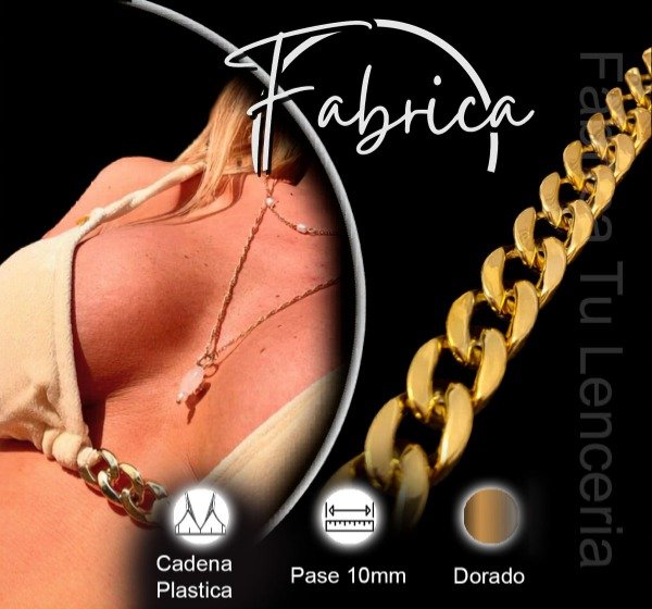 Producto - Cadena plástica Dorada. Pase: 10mm (10 cm)