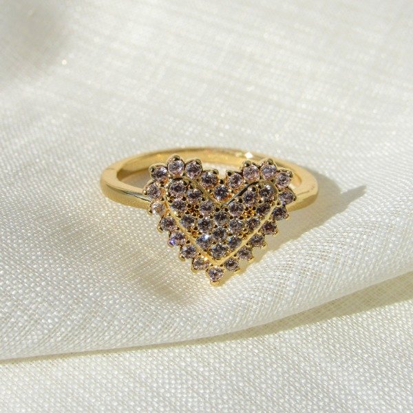 Producto - Anillo corazón piedras dorado