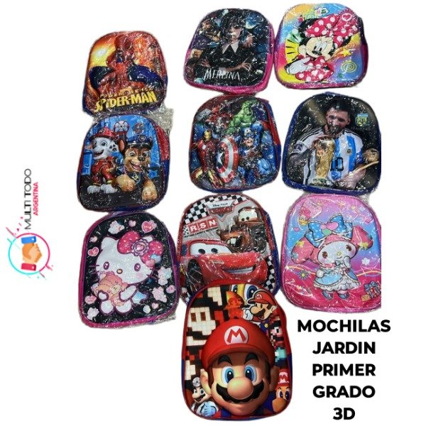 MOCHILAS JARDÍN PRIMER GRADO 3D VARIOS MOTIVOS Multitodoargentina
