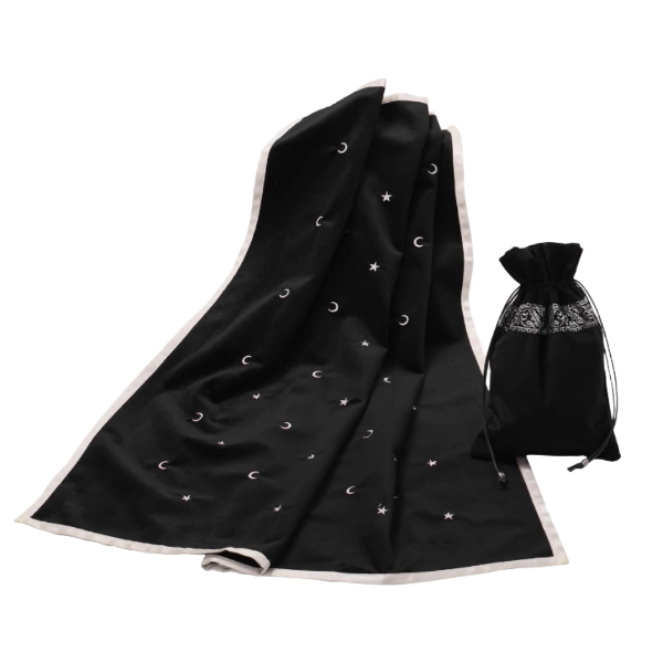 Producto - PAÑO BORDADO + BOLSA TAROT TERCIOPELO NEGRO