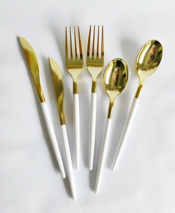 Producto - PACK CUBIERTOS DORADOS CON MANGO BLANCO X 30 - 2