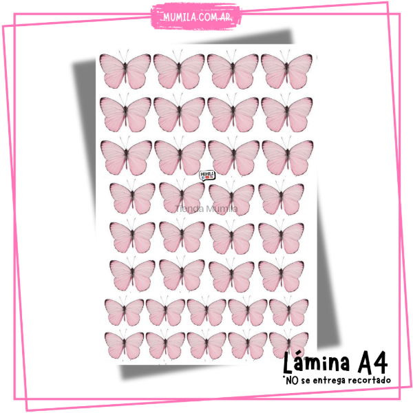 Producto - Mariposas comestibles M017 Lámina mariposas rosa pastel