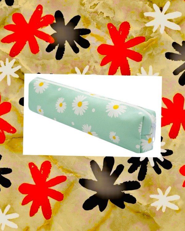 Producto - Cartuchera escolar estampa Margaritas c/cierre Verde