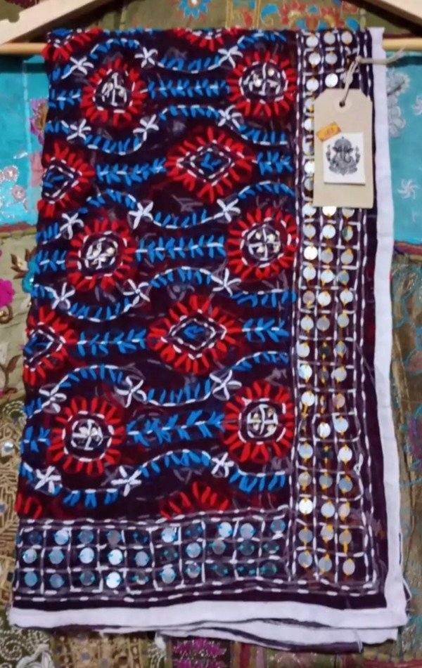 Producto - DUPATTA FONDE MARRON CON AZUL Y ROJO
