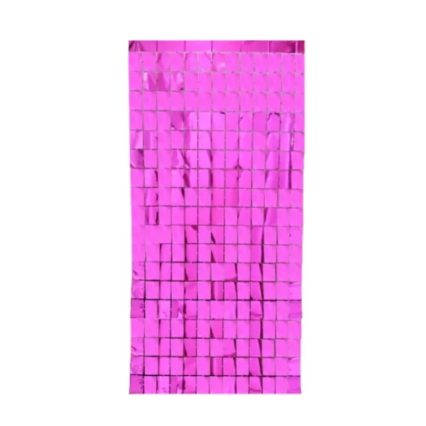 Producto - Cortina metalizada de cuadrados grandes color rosa