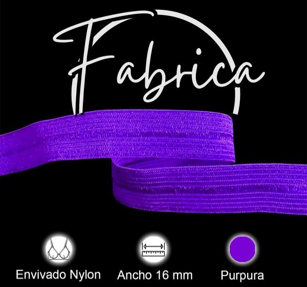 Producto - Envivado o Elástico Partido Púrpura 16mm rasado nylon (1 metro)
