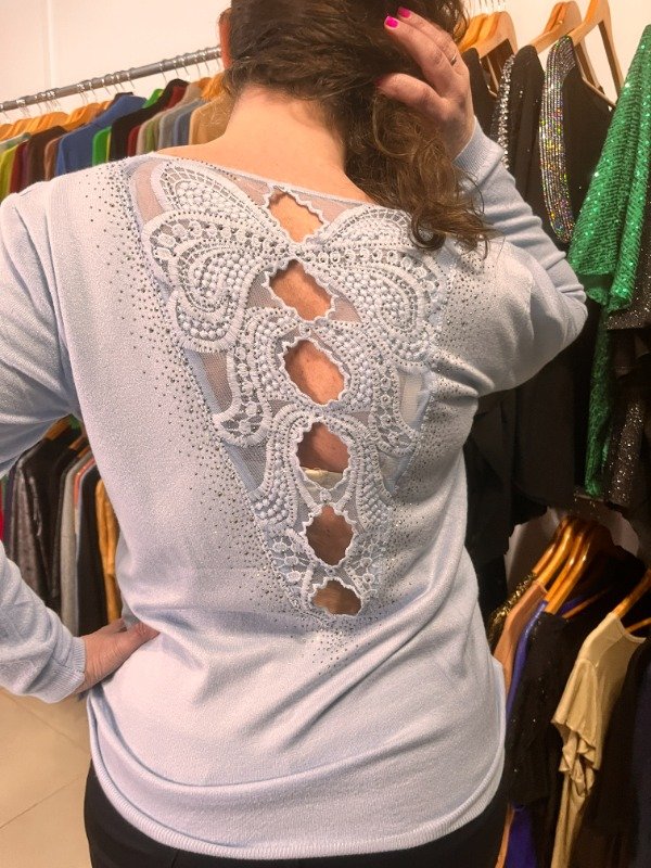 Producto - Sweaters Importados Espalda Brillos Strass - L-XL Celeste y Colores TRANS 48.000