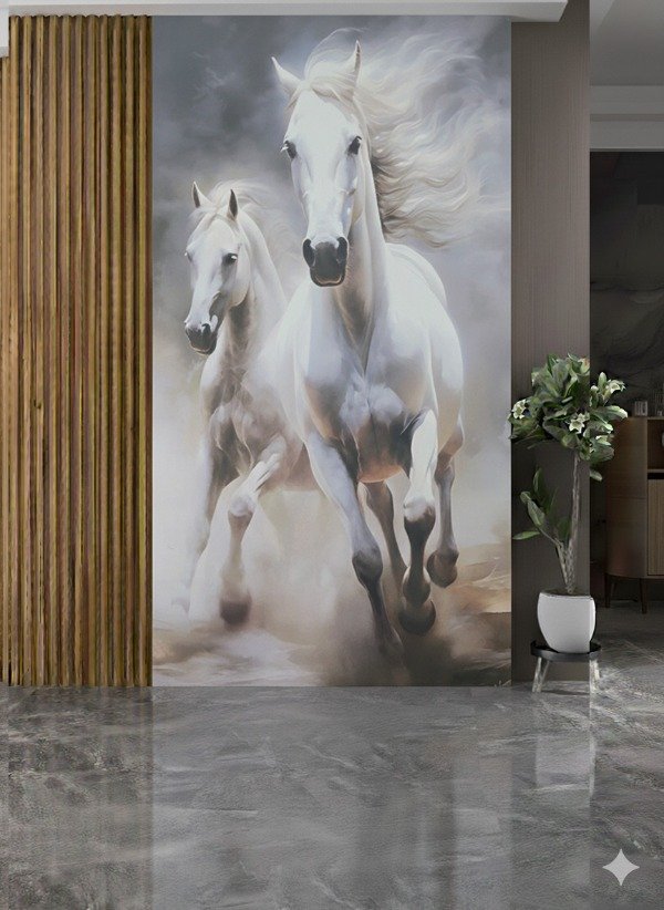 Producto - Placa decorativa PVC 3mm 244x122 diseño dos caballos blancos corriendo