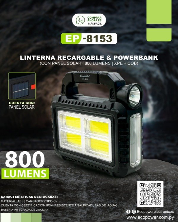 Producto - Linterna Solar Ecopower Ep 8153: Luz Y Batería Para Celus! Amarillo Negro